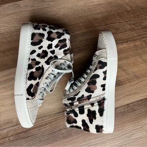 P448 pony hair animal print high top sneakers